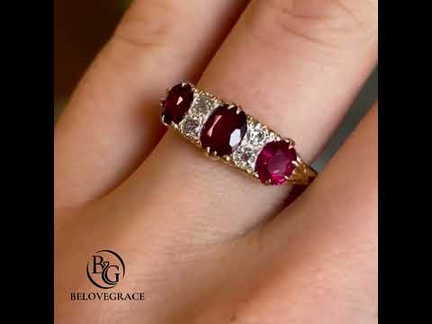 Luxury Jewelry Vintage Design Golden Oval Cut Ruby & White Sapphire Half Eternity Wedding Band For Women