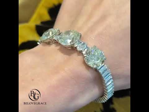 Luxury Jewelry Round & Baguette Cut White Sapphire Tennis Bracelet For Women