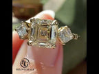 Three Stone Yellow Gold Asscher Cut White Sapphire Engagement Ring