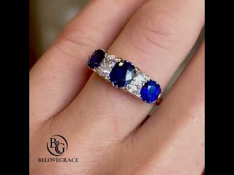 Luxury Jewelry Golden Oval & Round Cut Blue & White Sapphire Half Eternity Wedding Band For Women