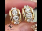 Classic Three Stone Yellow Gold Round Cut White Sapphire Hoop Earrings For Women