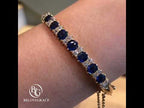 Luxury Jewelry Classic Golden Cushion Cut Blue Sapphire Half Hoop Bangle Bracelet For Women