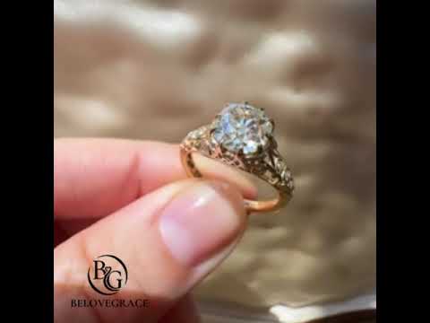 Vintage Yellow Gold Cushion Cut White Sapphire Engagement Ring