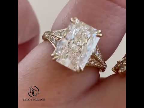 Luxury Jewelry Yellow Gold Double Prong Radiant Cut White Sapphire Engagement Ring