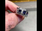 Luxury Jewelry Bezel Asscher & Baguette Cut Blue & White Sapphire Half Eternity Wedding Band For Women