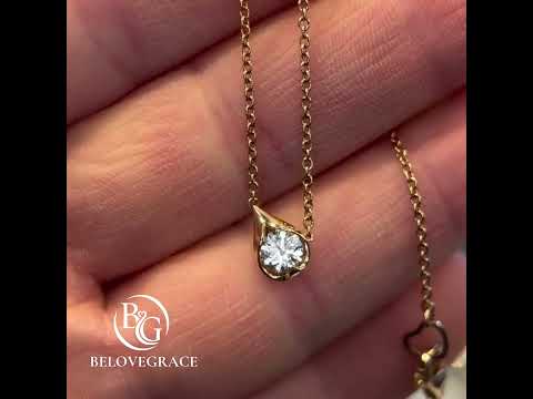 Luxury Jewelry Golden Solitaire Bezel Round Cut White Sapphire Pendant Necklace For Women