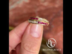 Channel Setting Golden Baguette & Round Cut Ruby Sapphire Wedding Band Ring