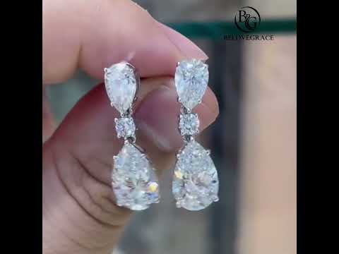 Elegant Pear Cut Lab Gemstone Triple Drop Earrings For Women