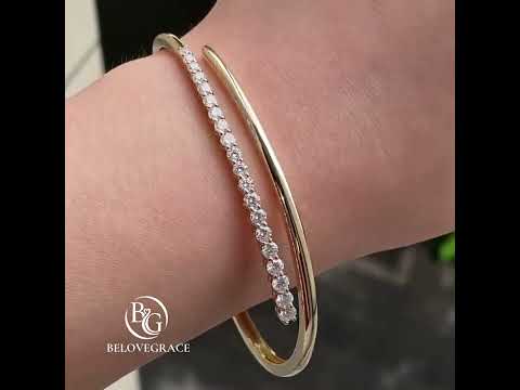 Fashion Open Design Golden Round Cut White Sapphire Bangle Bracelet For Women