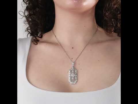 Luxury Jewelry Art Deco Filigree Round Cut White Sapphire Pendant Necklace For Women