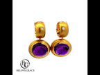Vintage Bezel Yellow Gold Oval Cut Amethyst Sapphire Hoop Earrings For Women