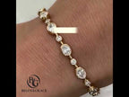 Classic Bezel Yellow Gold Oval & Round Cut White Sapphire Line Tennis Bracelet For Women