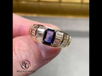 Luxury Jewelry Multi Row Yellow Gold Emerald & Baguette Cut Blue & White Sapphire Engagement Ring
