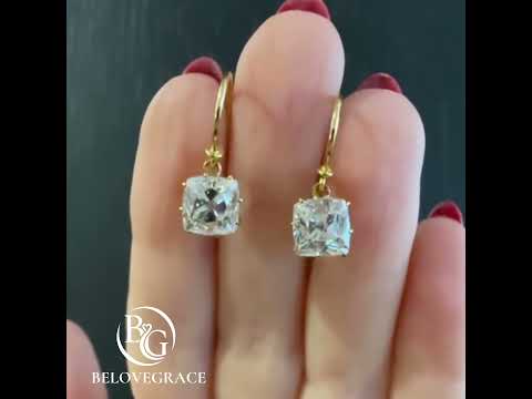 Luxury Jewelry Solitaire Cushion Cut White Sapphire Drop Earrings For Women