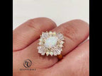 Art Deco Golden Halo Oval Cut Opal & White Sapphire Moissanite Engagement Ring
