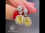 Luxury Jewelry Two Tone Halo Cushion Cut Canary Drop Earrings For Women