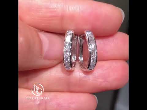 Classic Channel Setting Baguette Cut White Sapphire Hoop Earrings For Women