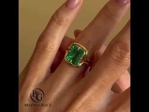 Solitaire Yellow Gold Emerald Cut Emerald Sapphire Engagement Ring