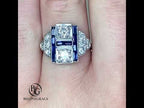 Vintage Art Deco Bezel Round Cut White & Blue Sapphire Engagement Ring