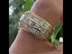 Wide Golden Multi-Layer Mix Cut Moissanite Wedding Band Ring