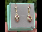Vintage Floral Motif Ruby Sapphire Round & Baguette Cut Drop Earrings For Women