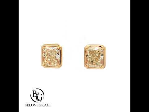 Classic Solitaire Yellow Gold Radiant Cut Canary Sapphire Stud Earrings For Women
