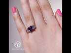 Luxury Jewelry Golden Pave Setting Asscher Cut Amethyst & White Sapphire Engagement Rings