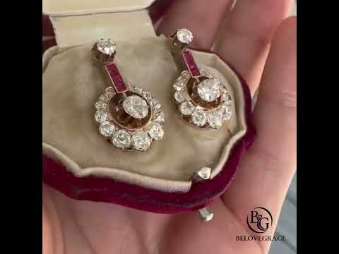 Retro Circular Round Cut Lab Ruby Sapphire Halo Dangle Earrings For Women