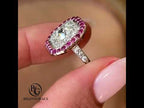 Luxury Jewelry Golden Vintage Double Halo Round Cut White & Pink Sapphire Engagement Rings