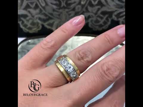 Luxury Jewelry Two Tone Cushion Cut White Sapphire Half Eternity Wedding Band For Women