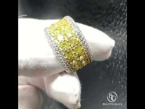 Multi-Row Round Cut Yellow Sapphire Moissanite Wedding Band Ring