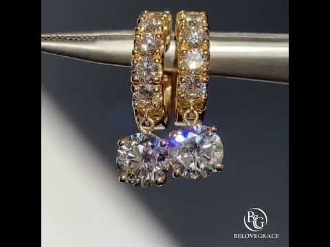 Vintage Golden Round Cut Moissanite Hoop Dangle Earrings For Women