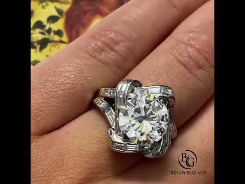 Art Deco Geometric Frame Round & Baguette Cut Cocktail Engagement Ring