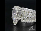 Multi Row Pave Solitaire Pear Cut Moissanite Engagement Ring
