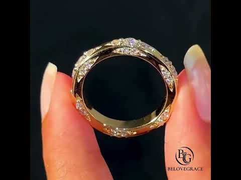 Bezel Set Yellow Gold Round Cut Stackable Wedding Band For Women