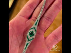 Art Deco Halo Asscher Cut Emerald & White Sapphire Bracelet For Women