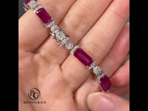 Luxury Jewelry Half Halo Emerald & Round Cut Ruby & White Sapphire Tennis Bracelet For Women