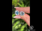 Aquamarine Jewelry Two Tone Halo Cushion Cut Aquamarine Sapphire Stud Earrings For Women