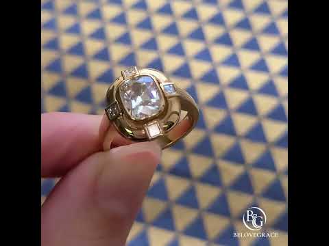 Art Deco Geometric Frame Cushion Cut Yellow Gold Engagement Ring