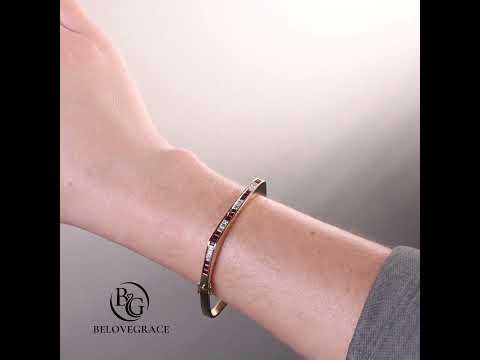 Luxury Jewelry Square Shaped Golden Channel Setting Asscher Cut Ruby & White Sapphire Bangle Bracelet For Women
