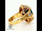 Vintage Yellow Gold Halo Bezel Emerald Cut Emerald Sapphire Engagement Ring
