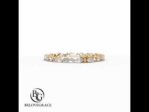 Classic Yellow Gold Emerald & Oval Cut White Sapphire Tennis Bracelet For Women