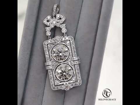 Art Deco Double Round Cut White Sapphire Pendant Necklace For Women