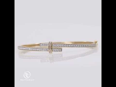 Unique Design Yellow Gold Channel Setting Round Cut White Sapphire Wrap Bangle Bracelet For Women
