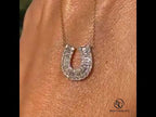 Goledn Horseshoe Design White Sapphire Round & Baguette Cut Pendant Necklace For Women