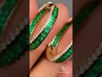 Channel Setting Yellow Gold Triple Row Baguette Cut Emerald Sapphire Hoop Earrings For Women