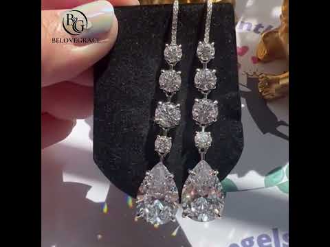 Graduated Pear & Round Cut Wedding Moissanite Linear Drop Earrings For Women