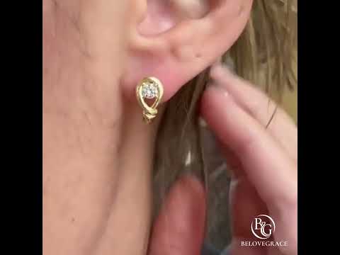Vintage Knot Round Cut Moissanite Stud Earrings For Women In Yellow Gold