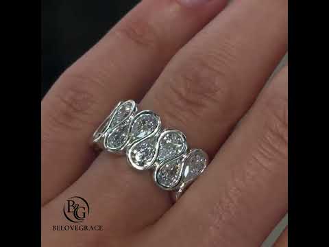 Double Row Bezel Pear Cut White Sapphire Eternity Wedding Band For Women