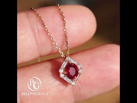 Halo Yellow Gold Oval Cut Ruby Sapphire Pendant Necklace For Women